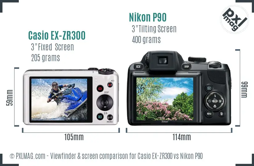Casio EX-ZR300 vs Nikon P90 Screen and Viewfinder comparison Casio EX-ZR300 vs Nikon P90 Screen and Viewfinder comparison