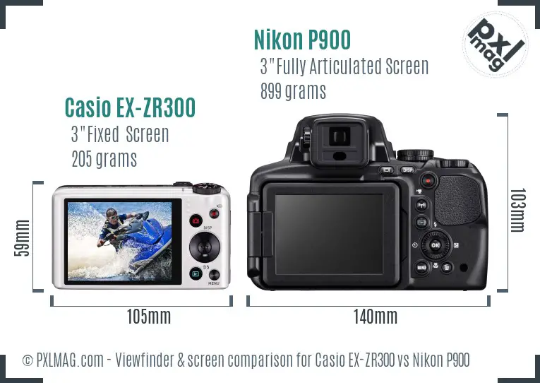 Casio EX-ZR300 vs Nikon P900 Screen and Viewfinder comparison