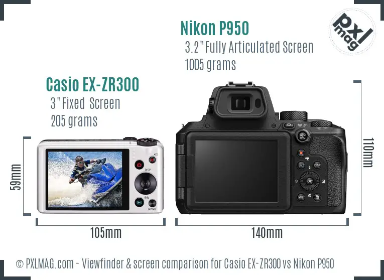 Casio EX-ZR300 vs Nikon P950 Screen and Viewfinder comparison