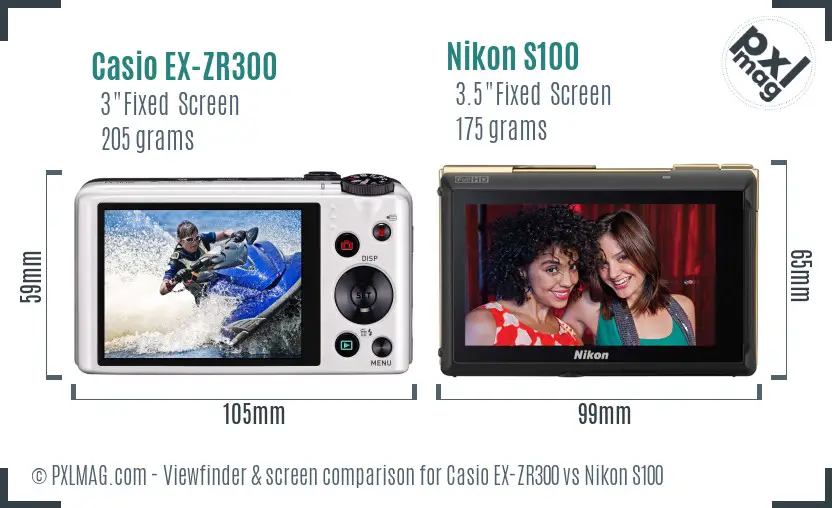 Casio EX-ZR300 vs Nikon S100 Screen and Viewfinder comparison