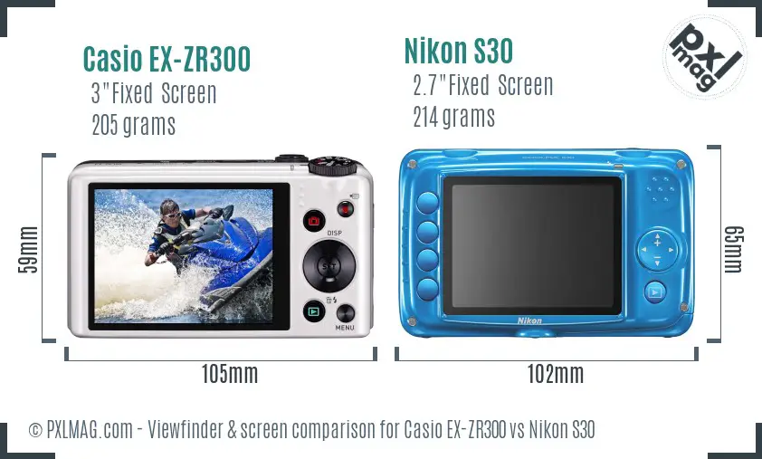 Casio EX-ZR300 vs Nikon S30 Screen and Viewfinder comparison