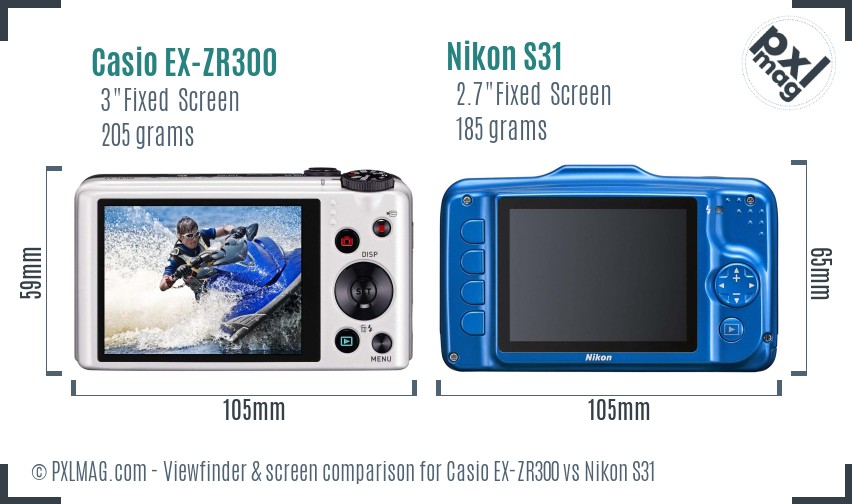 Casio EX-ZR300 vs Nikon S31 Screen and Viewfinder comparison