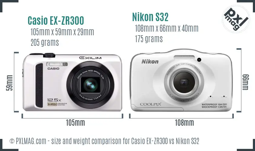 Casio EX-ZR300 vs Nikon S32 size comparison