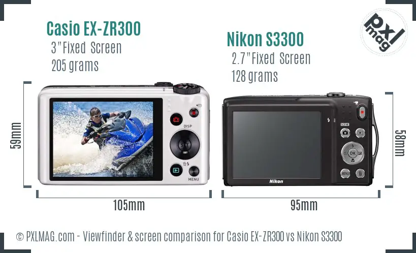 Casio EX-ZR300 vs Nikon S3300 Screen and Viewfinder comparison