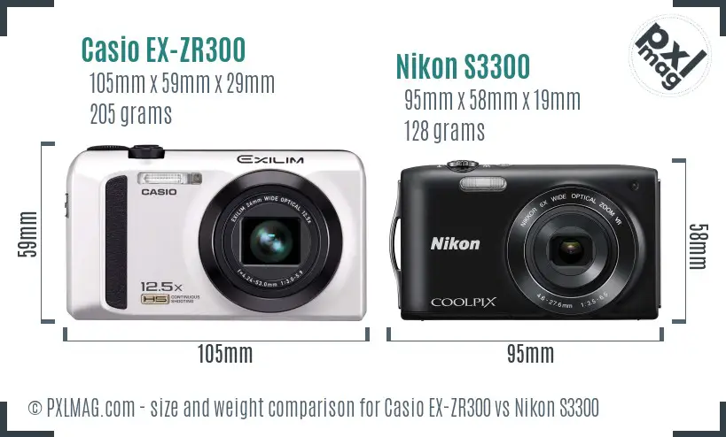 Casio EX-ZR300 vs Nikon S3300 size comparison