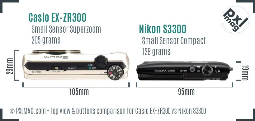 Casio EX-ZR300 vs Nikon S3300 top view buttons comparison