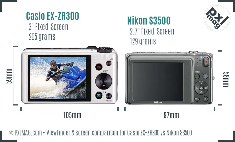 Casio EX-ZR300 vs Nikon S3500 Screen and Viewfinder comparison