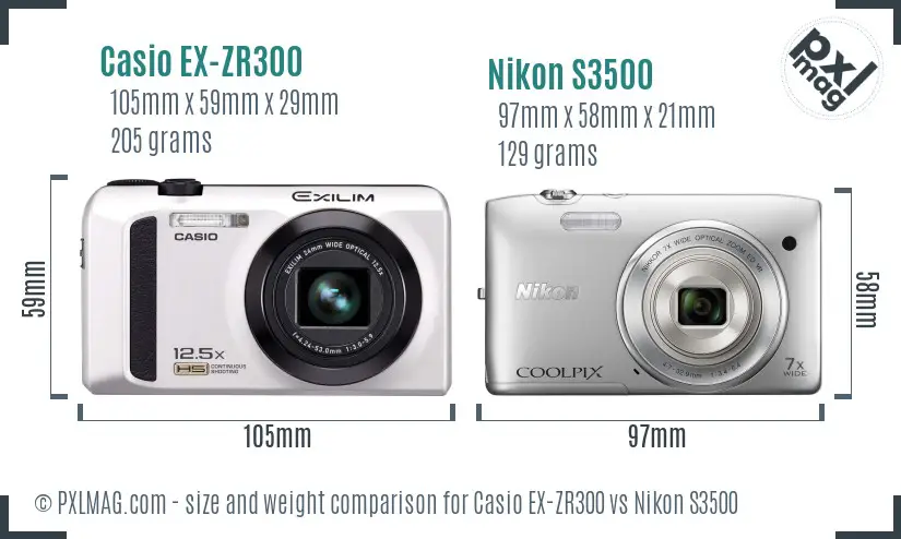 Casio EX-ZR300 vs Nikon S3500 size comparison
