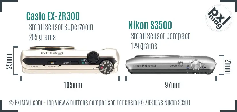 Casio EX-ZR300 vs Nikon S3500 top view buttons comparison