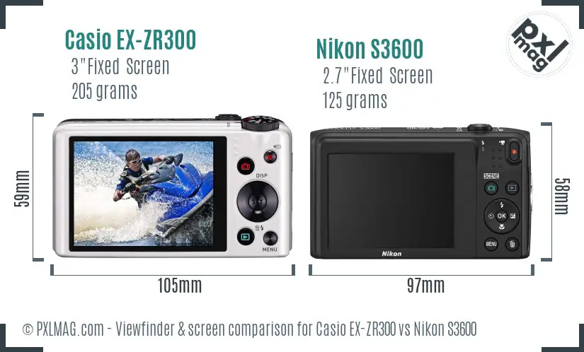 Casio EX-ZR300 vs Nikon S3600 Screen and Viewfinder comparison