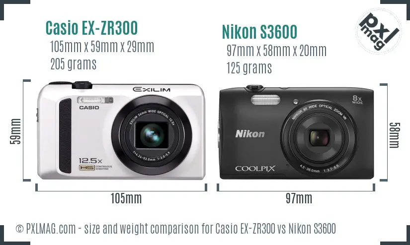 Casio EX-ZR300 vs Nikon S3600 size comparison