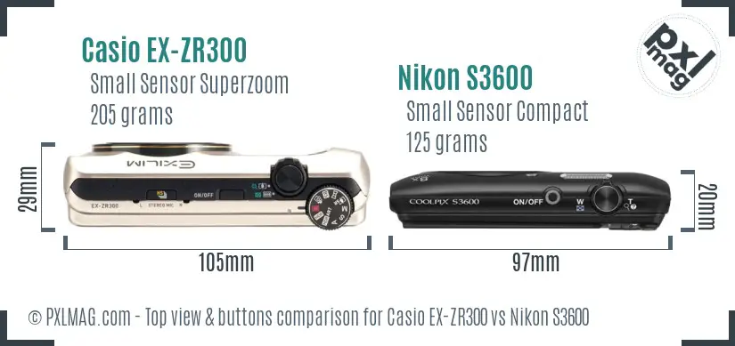 Casio EX-ZR300 vs Nikon S3600 top view buttons comparison