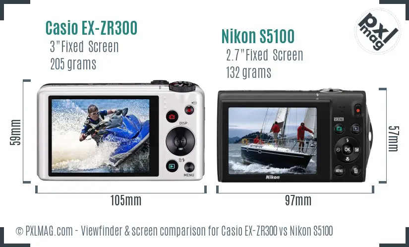 Casio EX-ZR300 vs Nikon S5100 Screen and Viewfinder comparison