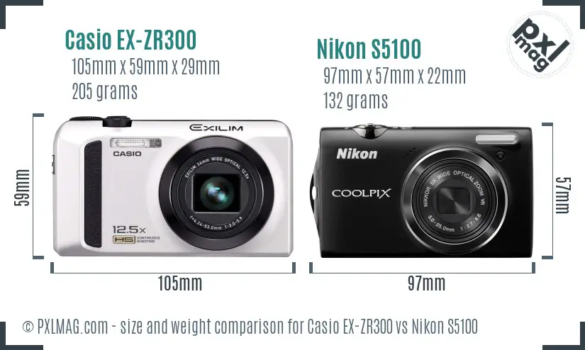 Casio EX-ZR300 vs Nikon S5100 size comparison