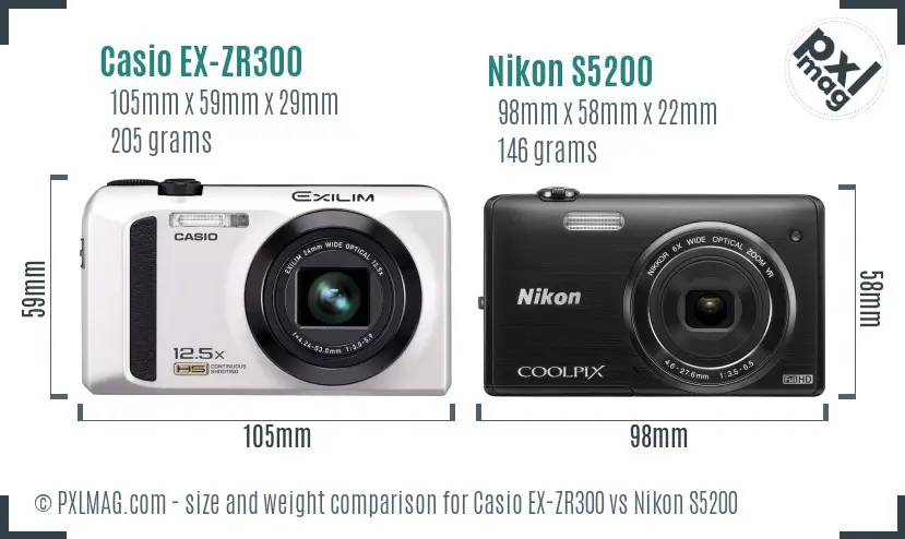 Casio EX-ZR300 vs Nikon S5200 size comparison Casio EX-ZR300 vs Nikon S5200 size comparison