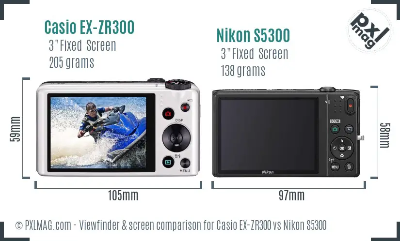 Casio EX-ZR300 vs Nikon S5300 Screen and Viewfinder comparison