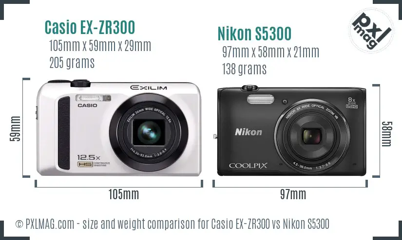 Casio EX-ZR300 vs Nikon S5300 size comparison