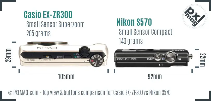 Casio EX-ZR300 vs Nikon S570 top view buttons comparison