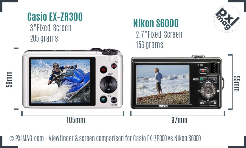 Casio EX-ZR300 vs Nikon S6000 Screen and Viewfinder comparison