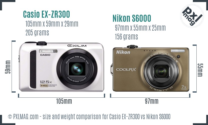 Casio EX-ZR300 vs Nikon S6000 size comparison Casio EX-ZR300 vs Nikon S6000 size comparison