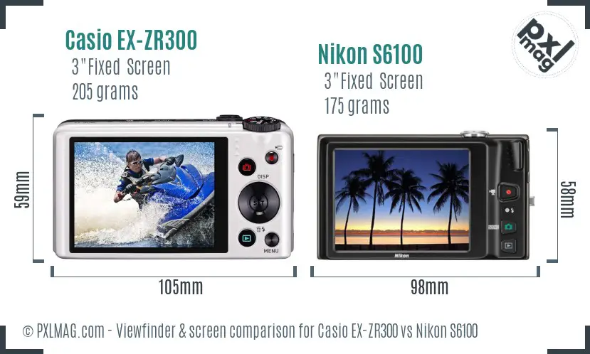 Casio EX-ZR300 vs Nikon S6100 Screen and Viewfinder comparison