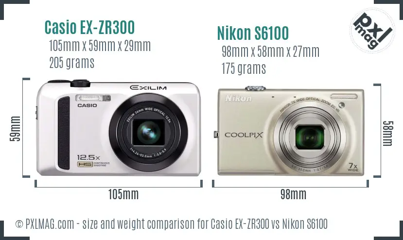 Casio EX-ZR300 vs Nikon S6100 size comparison