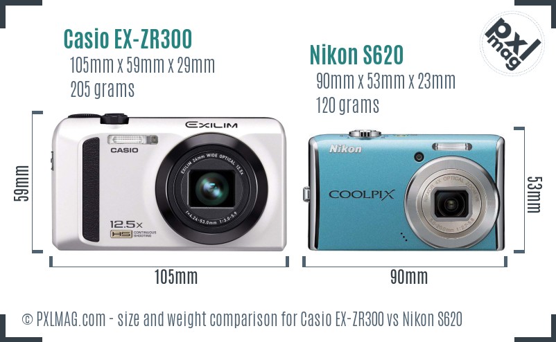 Casio EX-ZR300 vs Nikon S620 size comparison