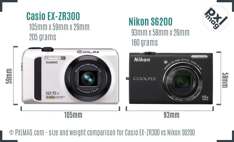 Casio EX-ZR300 vs Nikon S6200 size comparison