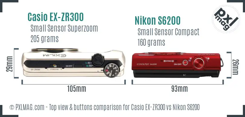 Casio EX-ZR300 vs Nikon S6200 top view buttons comparison
