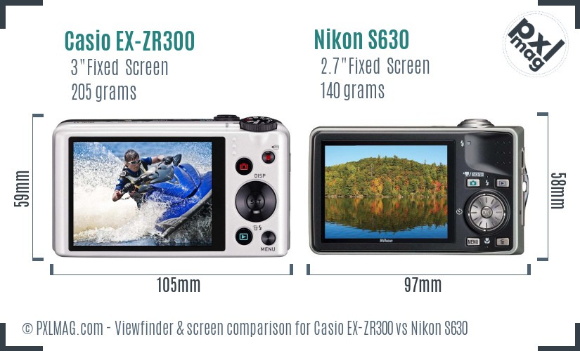 Casio EX-ZR300 vs Nikon S630 Screen and Viewfinder comparison