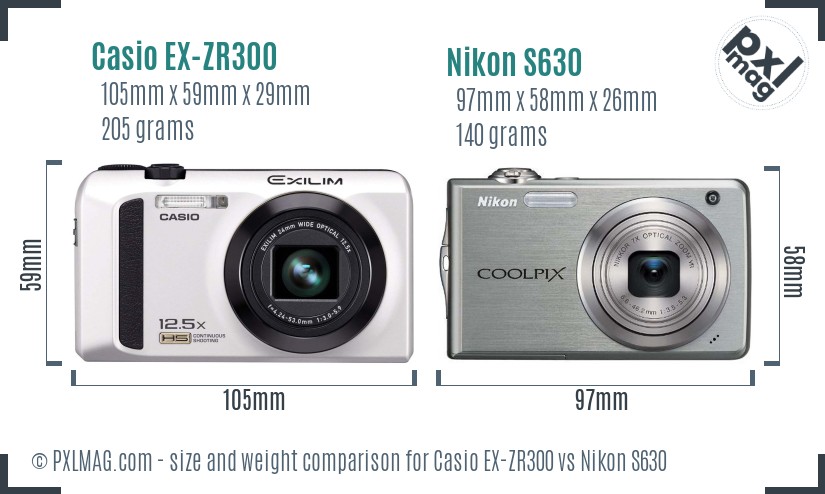 Casio EX-ZR300 vs Nikon S630 size comparison Casio EX-ZR300 vs Nikon S630 size comparison