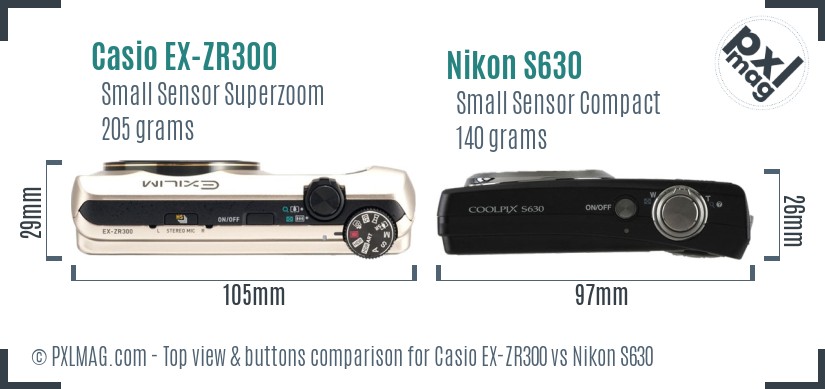 Casio EX-ZR300 vs Nikon S630 top view buttons comparison