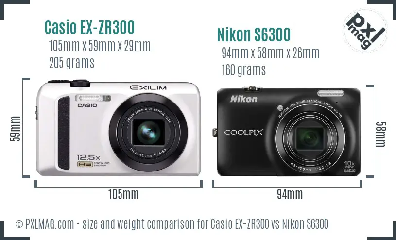 Casio EX-ZR300 vs Nikon S6300 size comparison