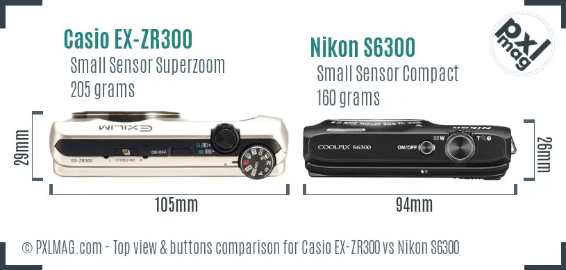 Casio EX-ZR300 vs Nikon S6300 top view buttons comparison