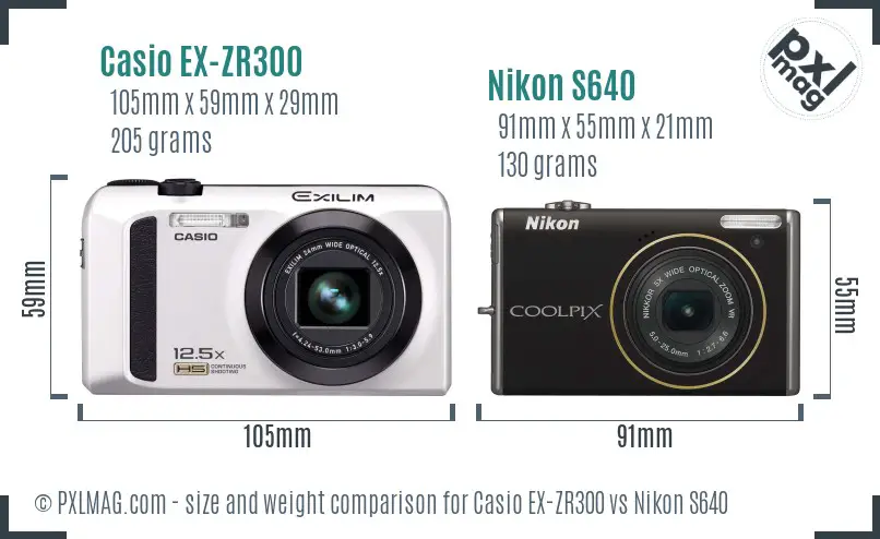 Casio EX-ZR300 vs Nikon S640 size comparison Casio EX-ZR300 vs Nikon S640 size comparison