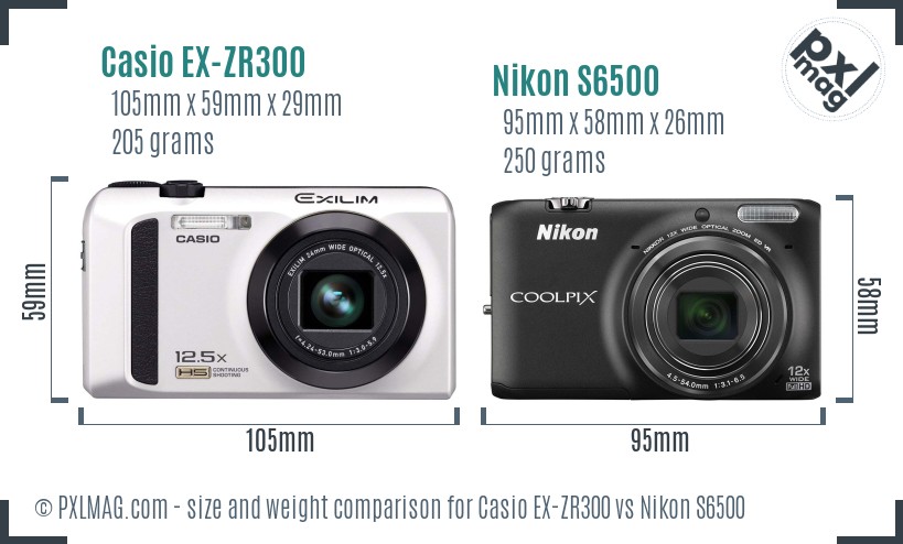 Casio EX-ZR300 vs Nikon S6500 size comparison Casio EX-ZR300 vs Nikon S6500 size comparison
