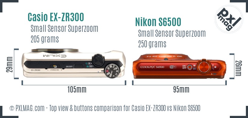 Casio EX-ZR300 vs Nikon S6500 top view buttons comparison