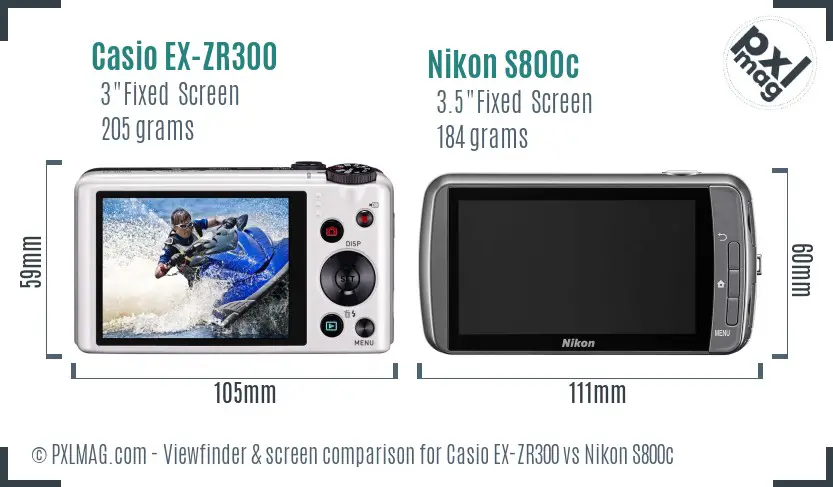 Casio EX-ZR300 vs Nikon S800c Screen and Viewfinder comparison