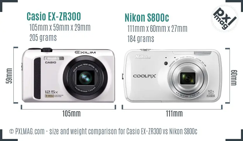 Casio EX-ZR300 vs Nikon S800c size comparison