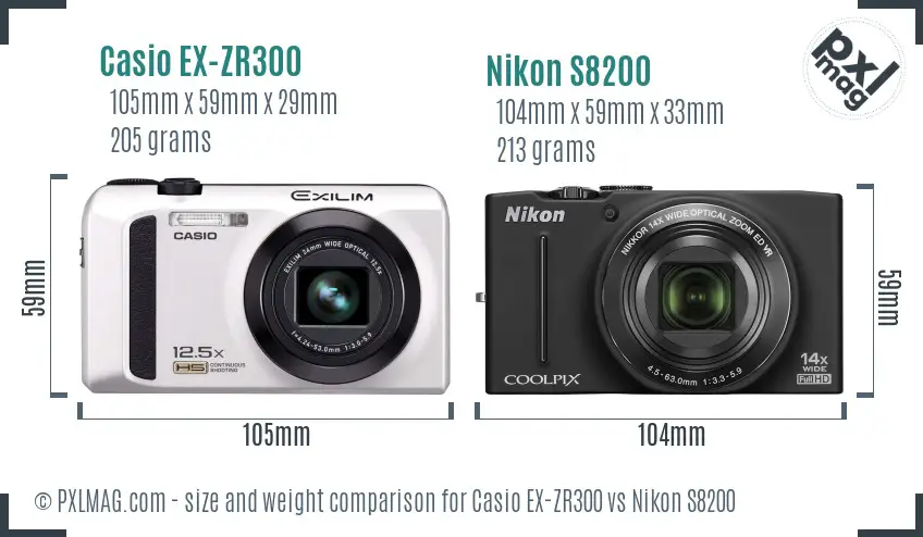 Casio EX-ZR300 vs Nikon S8200 size comparison Casio EX-ZR300 vs Nikon S8200 size comparison