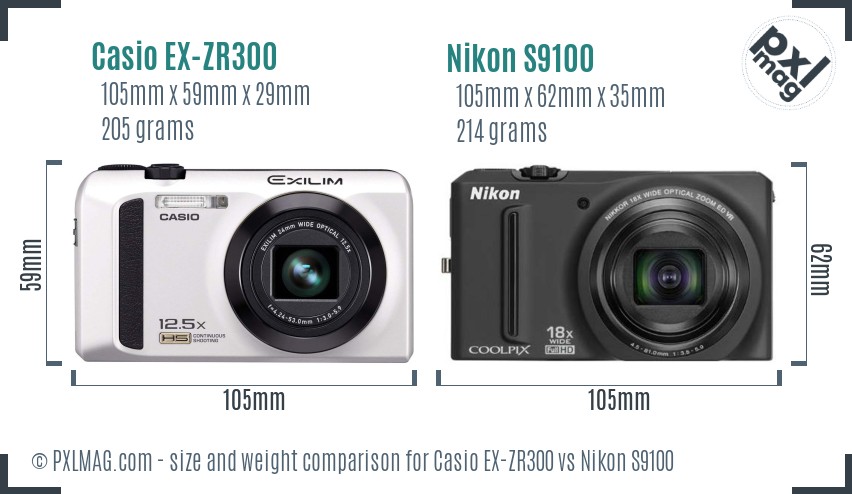Casio EX-ZR300 vs Nikon S9100 size comparison