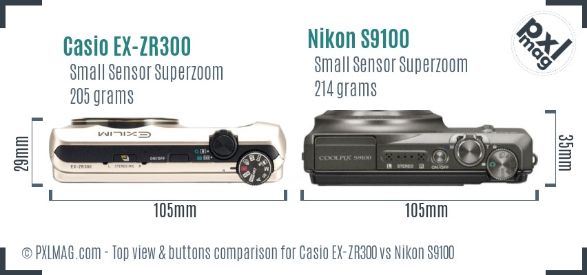 Casio EX-ZR300 vs Nikon S9100 top view buttons comparison