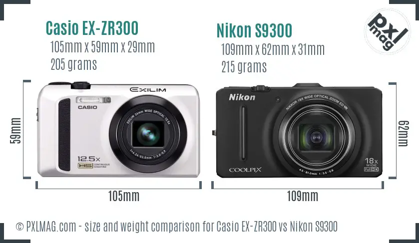 Casio EX-ZR300 vs Nikon S9300 size comparison