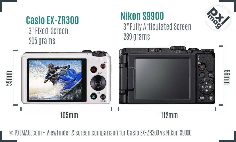 Casio EX-ZR300 vs Nikon S9900 Screen and Viewfinder comparison