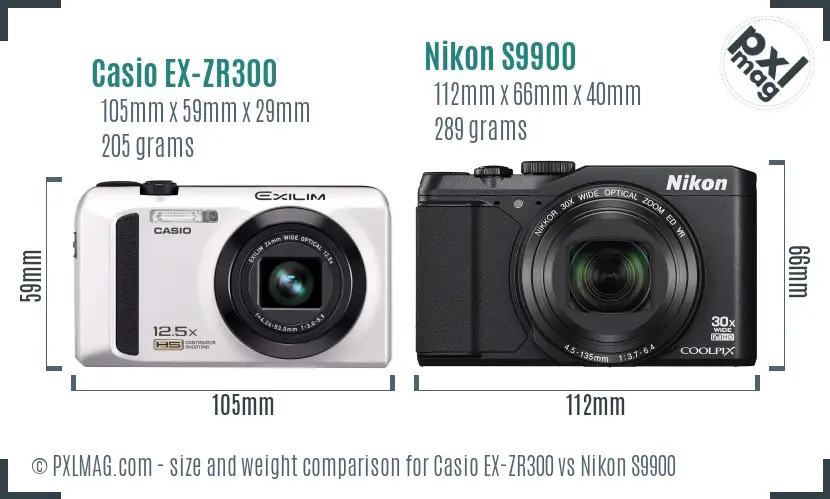Casio EX-ZR300 vs Nikon S9900 size comparison