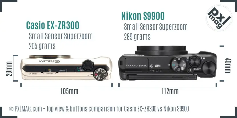 Casio EX-ZR300 vs Nikon S9900 top view buttons comparison