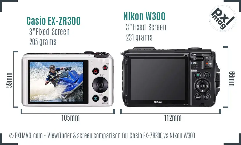 Casio EX-ZR300 vs Nikon W300 Screen and Viewfinder comparison