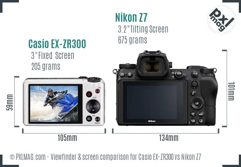 Casio EX-ZR300 vs Nikon Z7 Screen and Viewfinder comparison