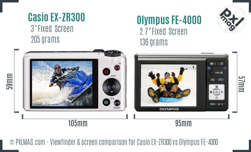 Casio EX-ZR300 vs Olympus FE-4000 Screen and Viewfinder comparison Casio EX-ZR300 vs Olympus FE-4000 Screen and Viewfinder comparison