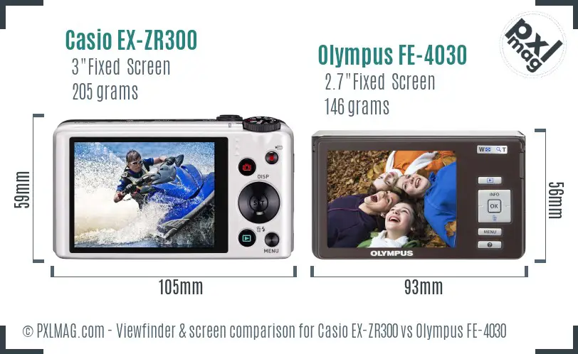 Casio EX-ZR300 vs Olympus FE-4030 Screen and Viewfinder comparison